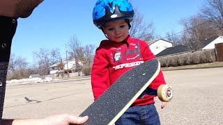 2 Year Old Gets His First Skateboard [upl. by Karmen425]