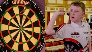 11 Year Old Darts Wonderkid Finishes a 156 On Masters Stage [upl. by Ainaznat]