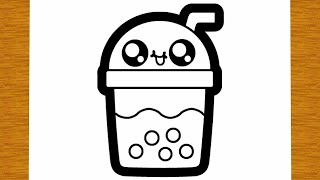 HOW TO DRAW A CUTE BOBA BUBBLE TEA  Easy drawings [upl. by Eirolam]