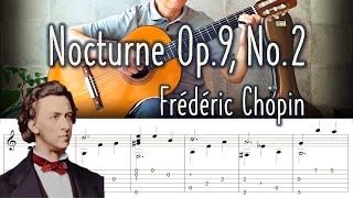 Chopin  Nocturne Op9 No2  Easy Arrangement Fingerstyle Guitar  TAB [upl. by Pettit]